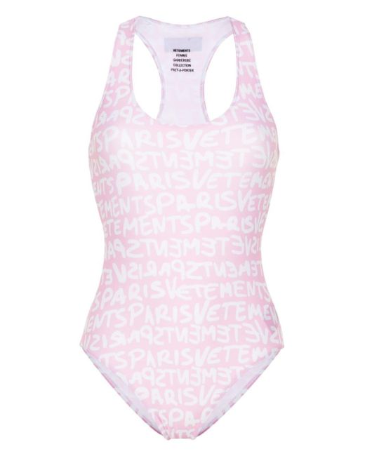 Vetements Pink Badeanzug mit Logo-Print