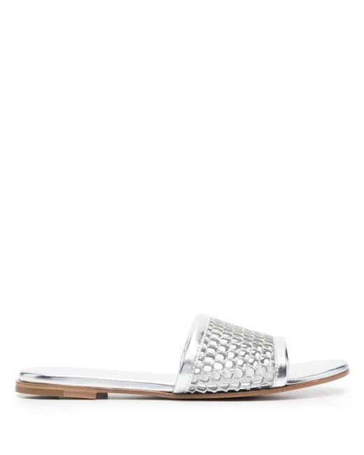 Gianvito Rossi Leather Perforated-strap Flat Slides in Silver (Metallic ...