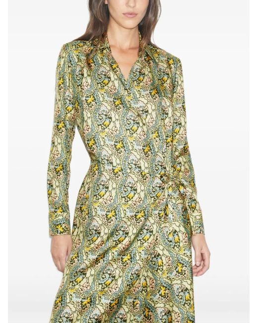 Tory Burch Green Paisley-Print Wrap Dress