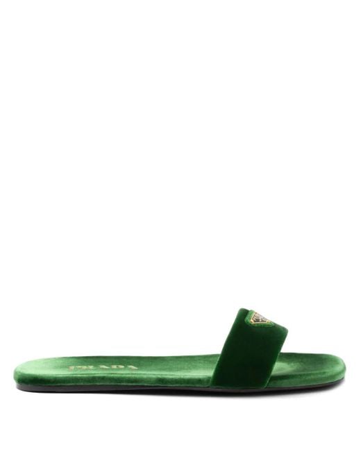 Sandali Slides Con Logo A Triangolo di Prada in Green