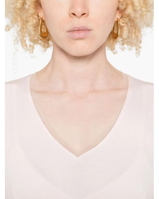 Fabiana Filippi Pink V-Neck Long-Sleeved T-Shirt