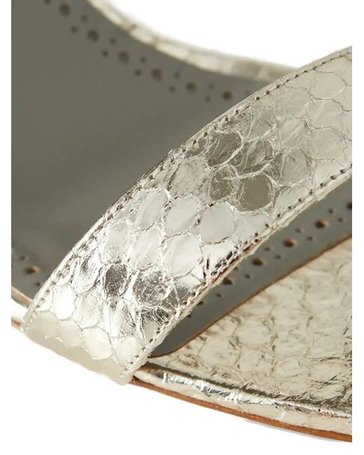 Manolo Blahnik White Chaos Snakeskin Almond-Toe Sandals