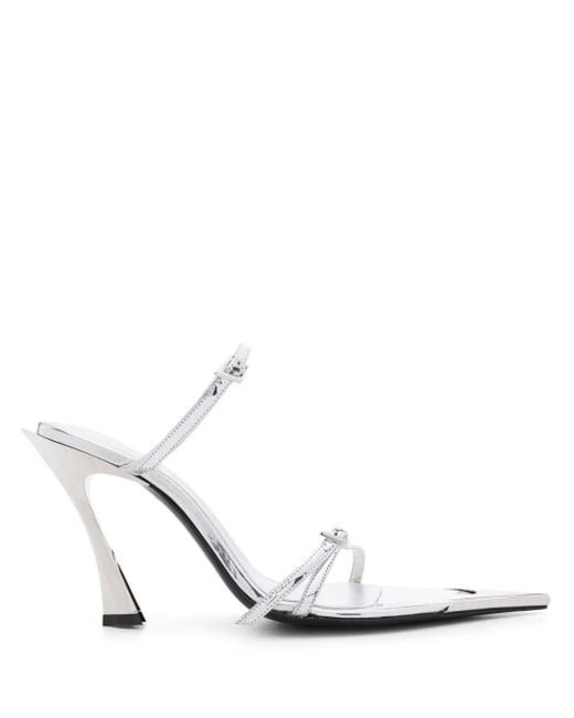 Mugler White 100Mm Metallic-Leather Mules