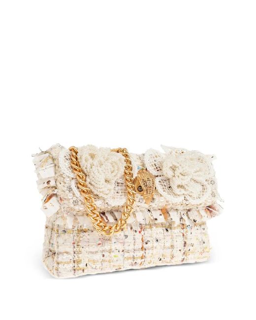 Kurt Geiger Natural Tweed Floral Appliqué Shoulder Bag