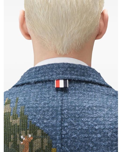 Thom Browne Blue Lighthouse-Embroidery Dinner Jacket for men