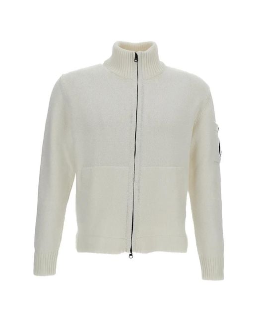 C P Company White Logo-Detail Zip-Up Cardigan for men