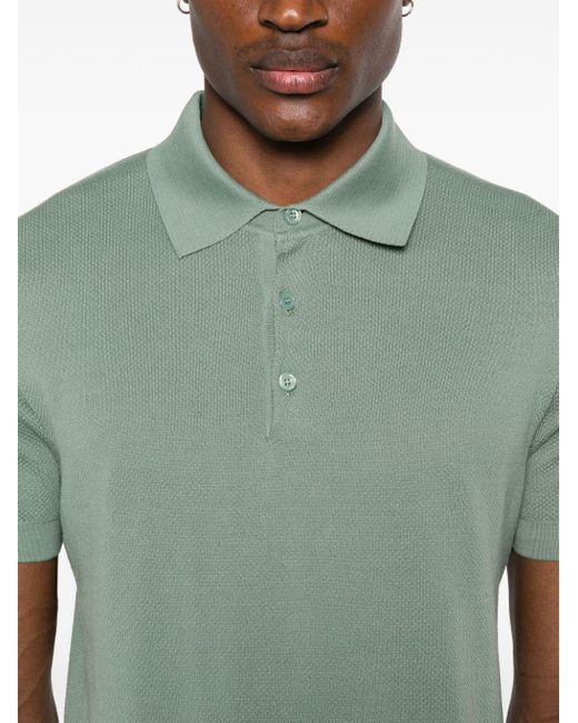 Brioni Green Textured Cotton Polo Shirt for men