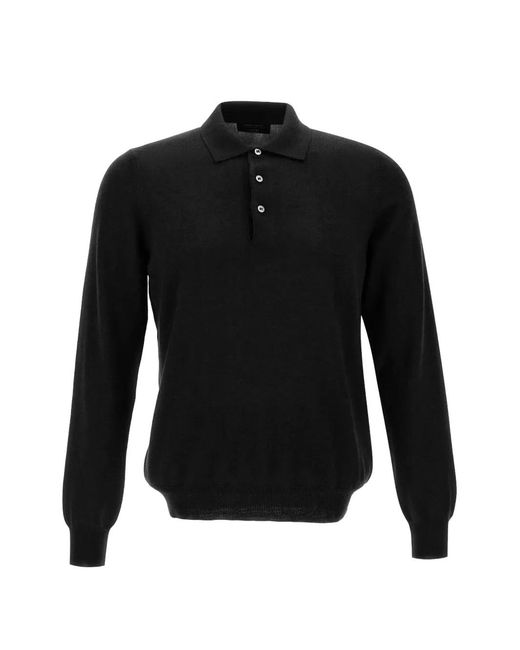 Gran Sasso Black Button-Down Polo Sweater for men