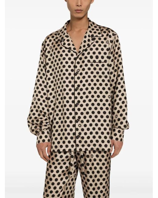 Dolce & Gabbana Black Polka Dot-Print Silk Shirt for men