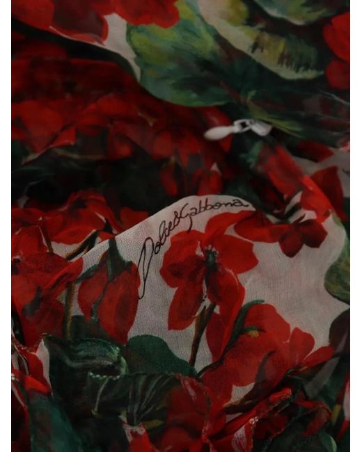 Dolce & Gabbana Red Floral-Print Ruffled Mini Dress