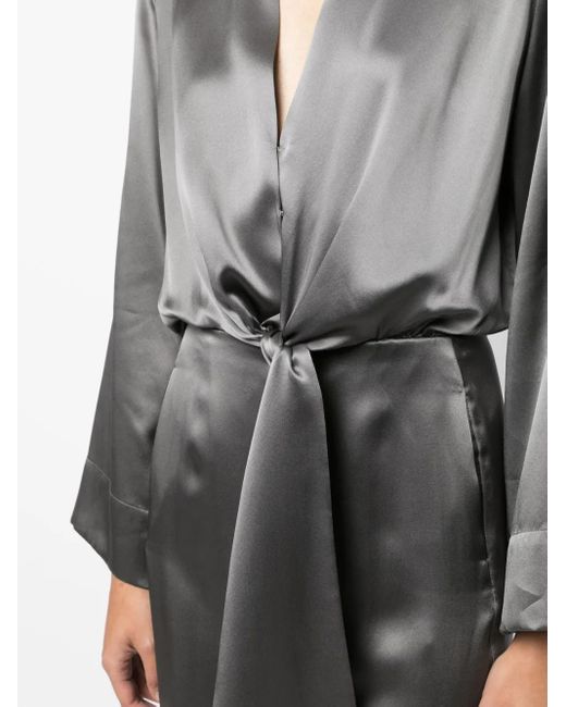Michelle Mason Gray Tie-Front Kimono Jumpsuit