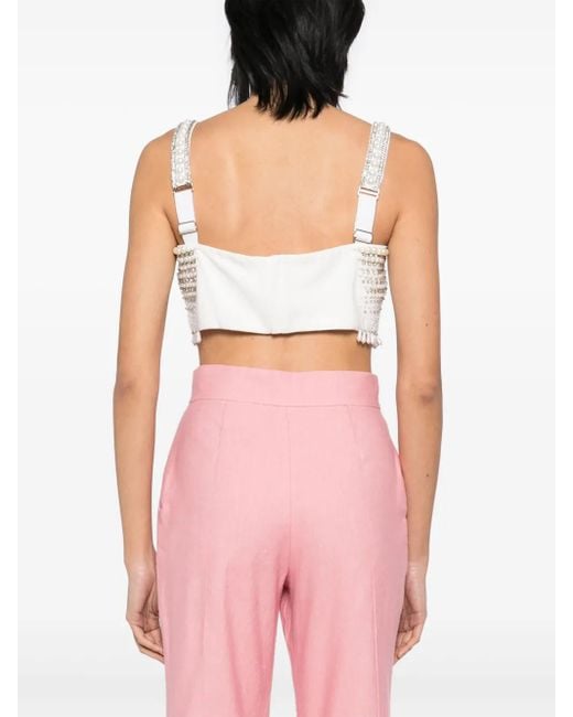 Elisabetta Franchi Natural Pearl Trimmed Cropped Vest