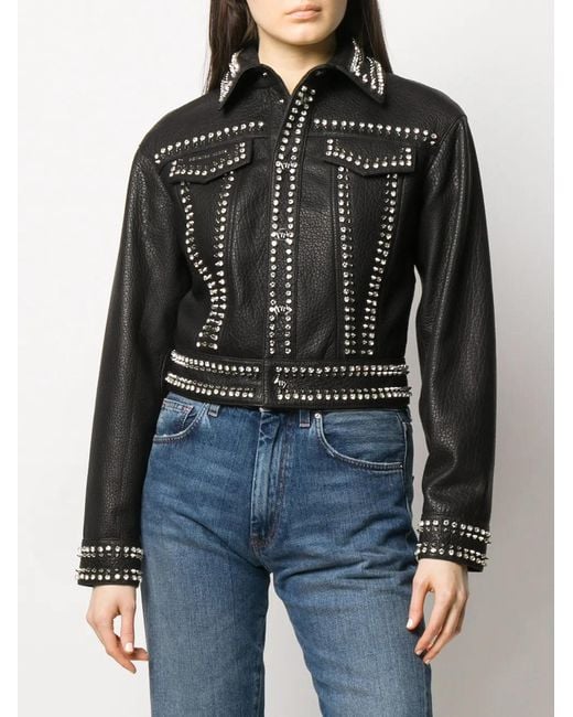 Philipp Plein Black Leather Skull Biker Jacket