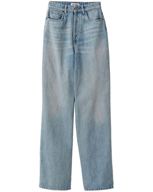 Miu Miu Blue Cotton Wide-leg Jeans