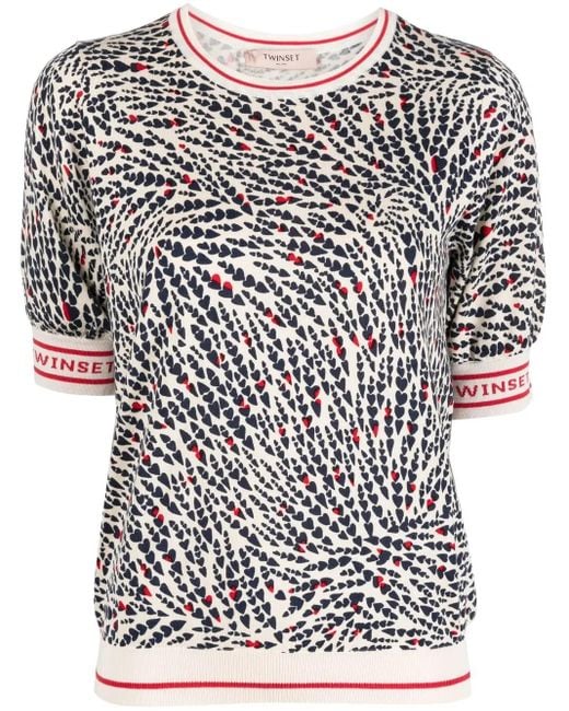 Twinset White Heart-Print Logo-Detail T-Shirt