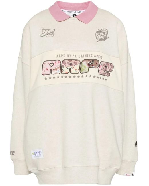 A Bathing Ape White Logo-Embellished Polo Sweatshirt