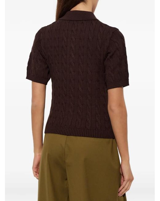 Gestuz Red Cable-Knit Polo Sweater