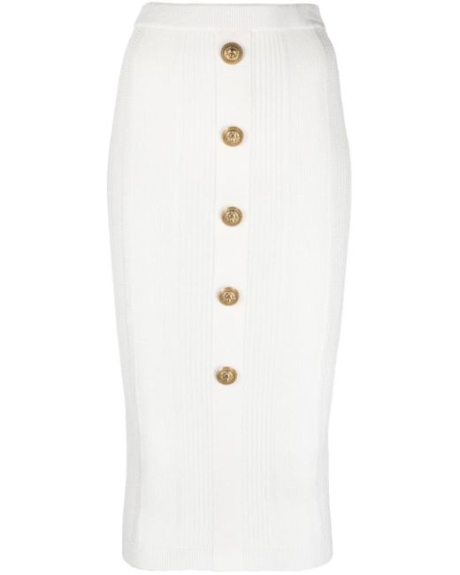 Jupe nervurée à boutons décoratifs Balmain en coloris White
