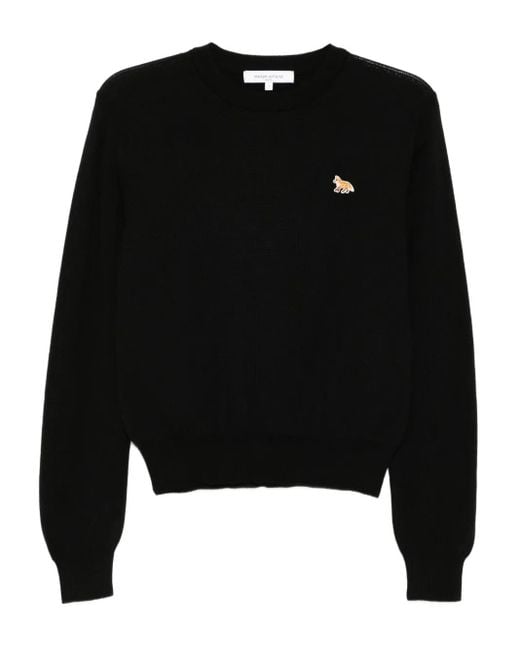 Maison Kitsuné Black Embroidered-Logo Jumper