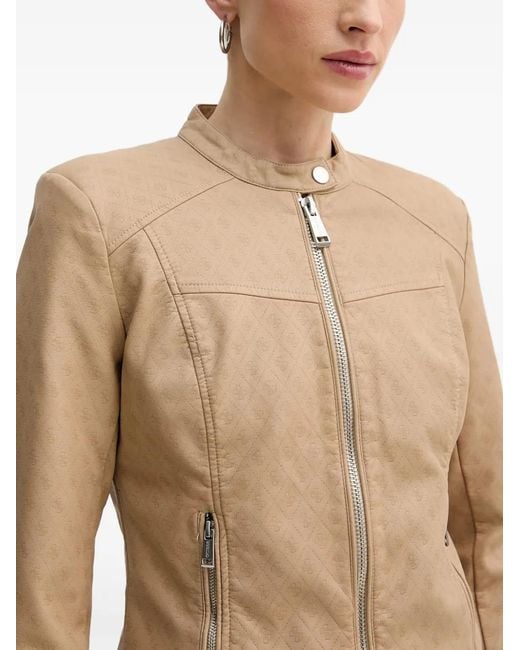 Guess Natural Monogram-Print Zip-Up Jacket