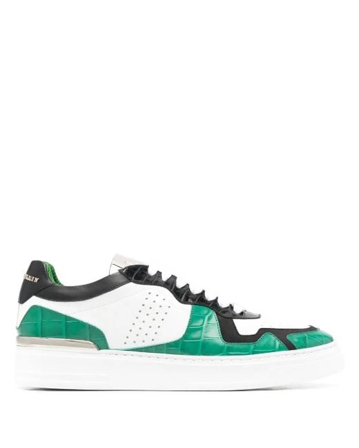 Philipp Plein Green Colour-Block Low-Top Sneakers