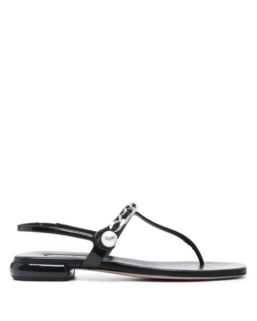 Miu Miu Black Pearl-Detail Flat Sandals