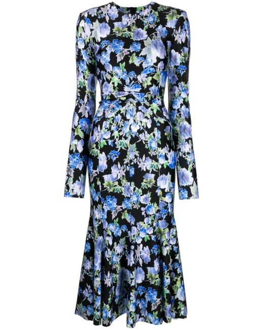Vestido largo fruncido con estampado floral Philosophy Di Lorenzo Serafini de color Blue