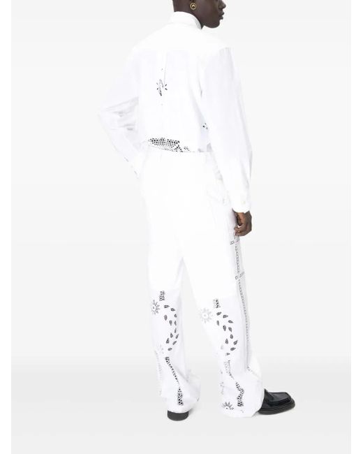 MARINE SERRE White Embroidered Cotton Trousers for men