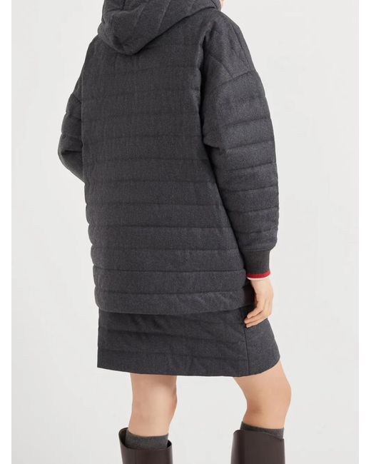 Brunello Cucinelli Gray Padded Wool Hooded Coat