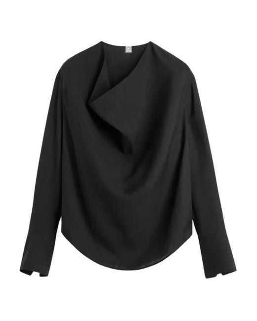 Totême  Black Draped Long-Sleeves Blouse