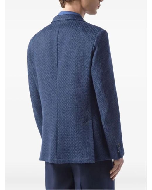 Corneliani Blue Herringbone Three-Button Jacket for men