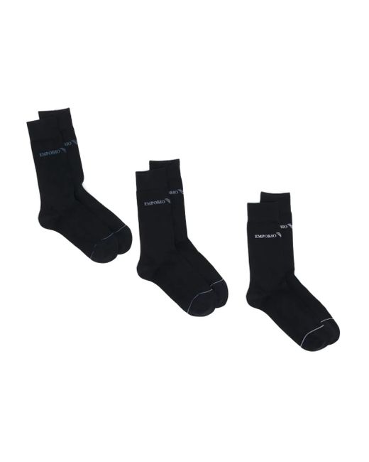 メンズ Emporio Armani ロゴ 靴下 セット Black