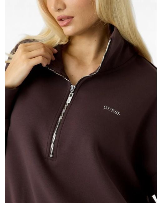 Guess Brown Half-Zip Logo-Print Sweatshirt