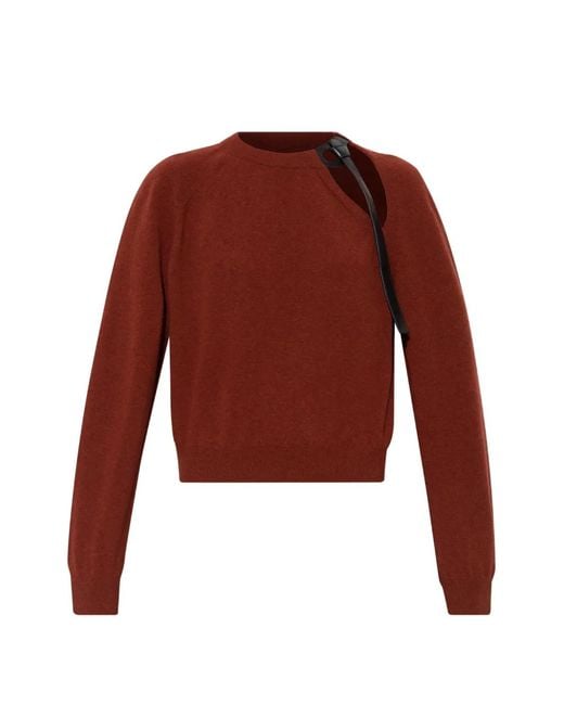 Ferragamo Red Leather-Appliqué Cut-Out Sweater
