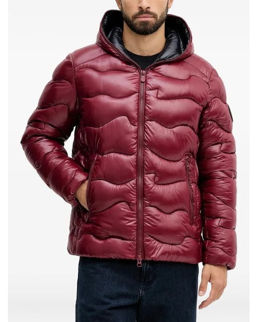 Save The Duck Red Hooded Wavy Quilted Jacket for men