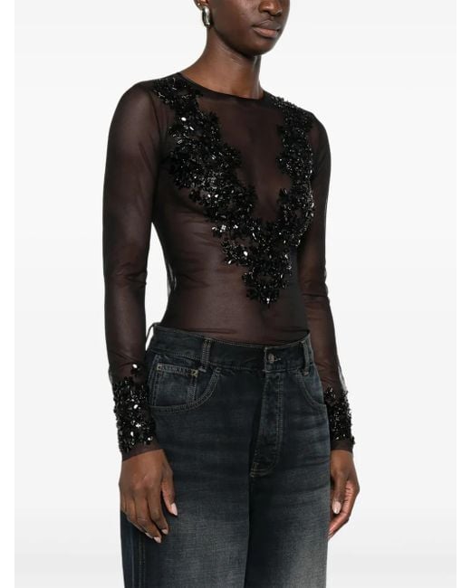 Amen Black Floral-Motif Top
