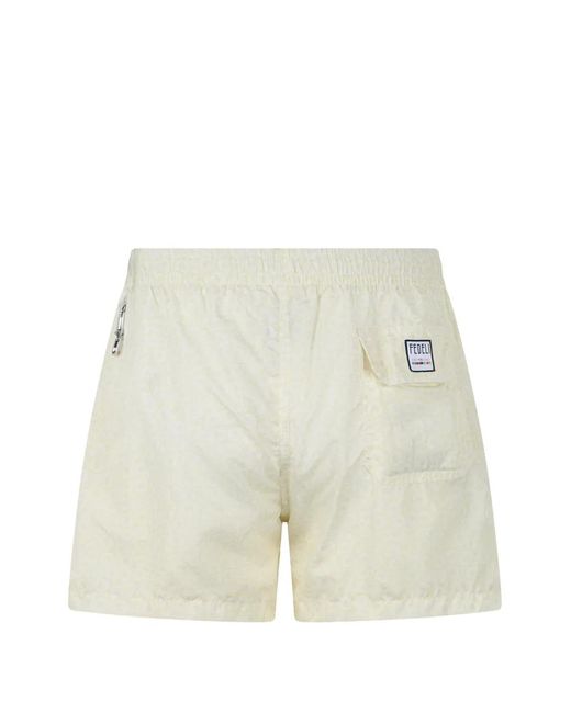 Fedeli White Patterned Drawstring Swim Shorts for men