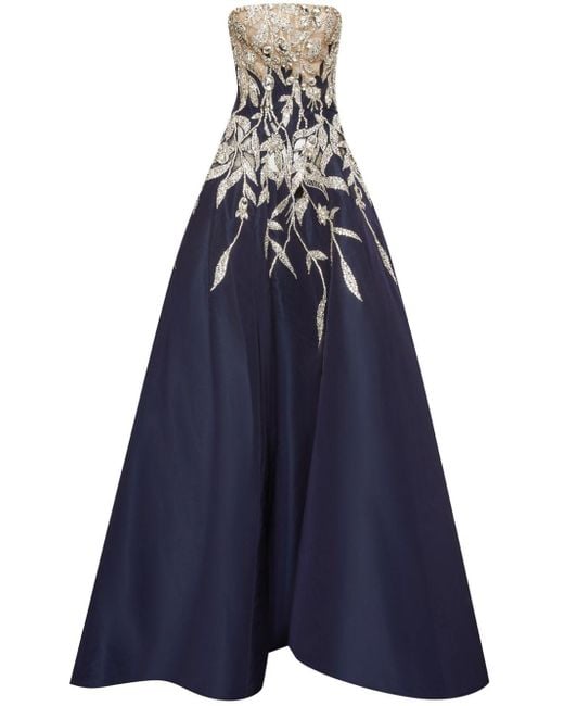Oscar de la Renta Blue Crystal-embellished Strapless Gown