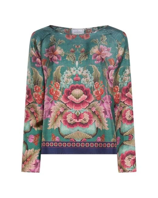 Pierre Louis Mascia Red Aloe Long-Sleeve Floral Blouse