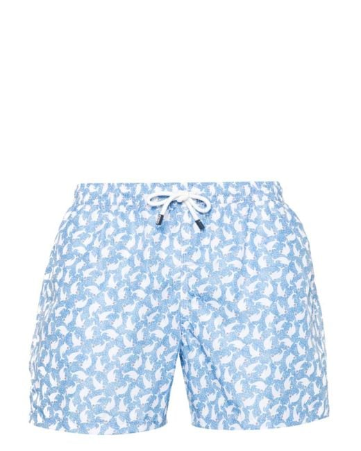 Fedeli Blue Madeira Foca-pattern Swim Shorts for men