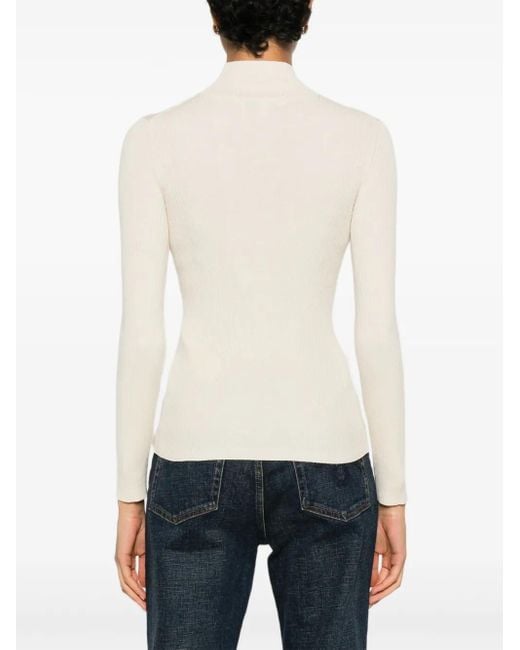Maison Kitsuné White Ribbed Mock-Neck Top