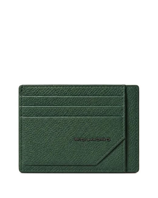 Piquadro Green Logo-Plaque Pebbled Card Holder for men