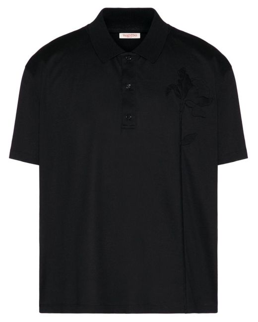 Valentino Garavani Katoenen Poloshirt Met Bloemapplicatie in het Black voor heren
