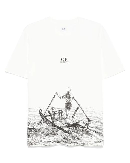 Camiseta con estampado gráfico C P Company de hombre de color White