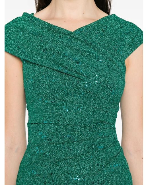 Talbot Runhof Green Draped Sequin-Embellished Dress