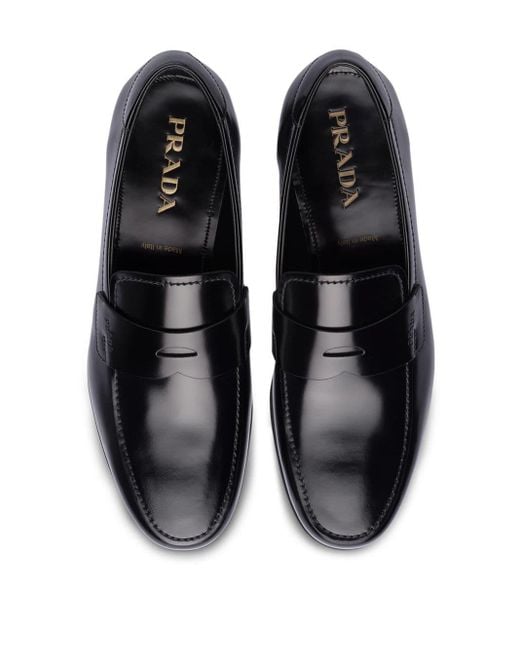 Prada Brushed Leather Penny Loafers in Black for Men | Lyst