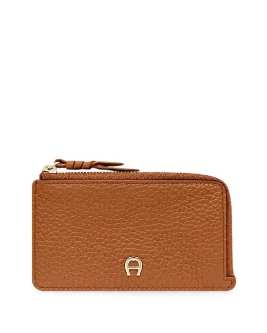 Aigner Brown Carré Soft Logo-Plaque Card Case