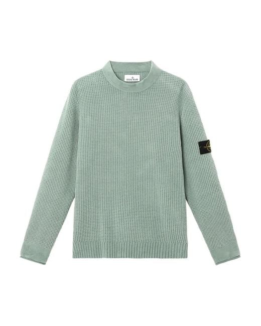 Stone Island Green Waffle-Knit Cotton Sweater for men