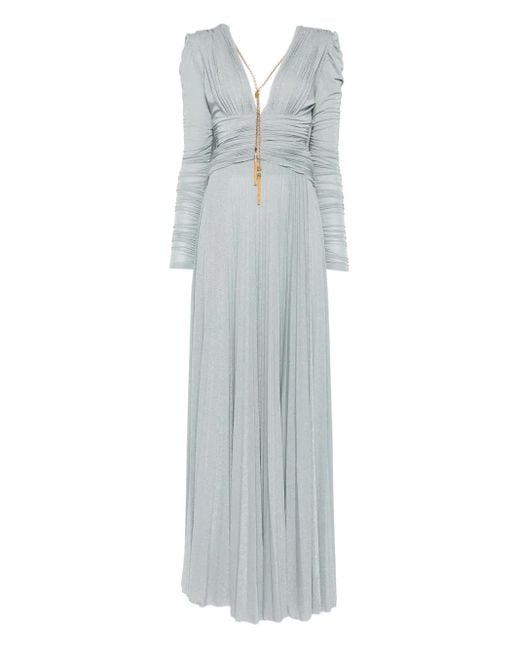 Elisabetta Franchi Vネック プリーツドレス Gray