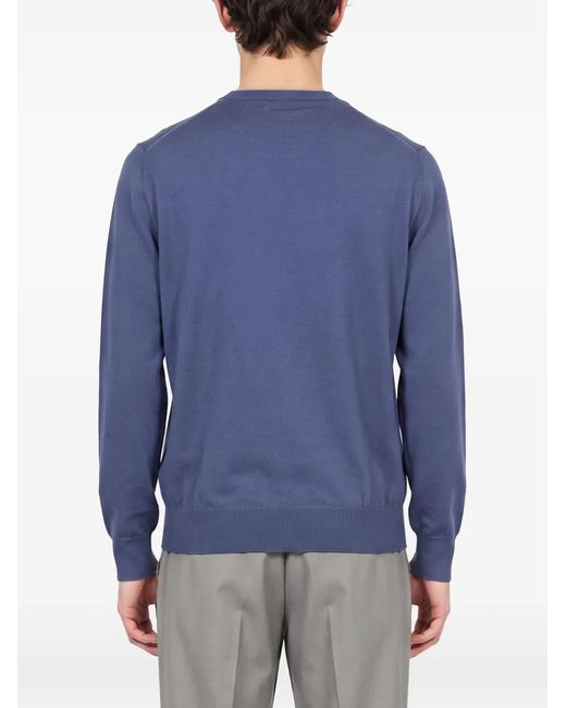 Brunello Cucinelli Blue Crew-Neck Long-Sleeve Sweater for men